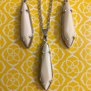 Kendra Scott Silver/White Earring Necklace Set